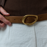 Oval Buckle Leather Belt- Borwn