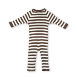 Organic Rib Stripe Knit Zipper Jumpsuit - Espresso & Milk