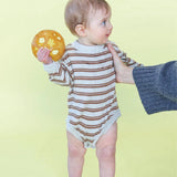 Organic Ribbed Stripe Knit Romper - Grey Marle/Brown