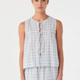 Camille Tie Top - Powder Blue Check