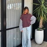 Women's Kennedy Stripe Long Sleeve Tee - Maroon/Blue Stripe