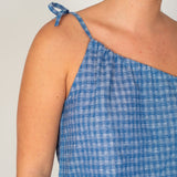 One Shoulder Tie Top -  Blue Gingham
