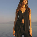 Poppy Reversible Longline Top - Black